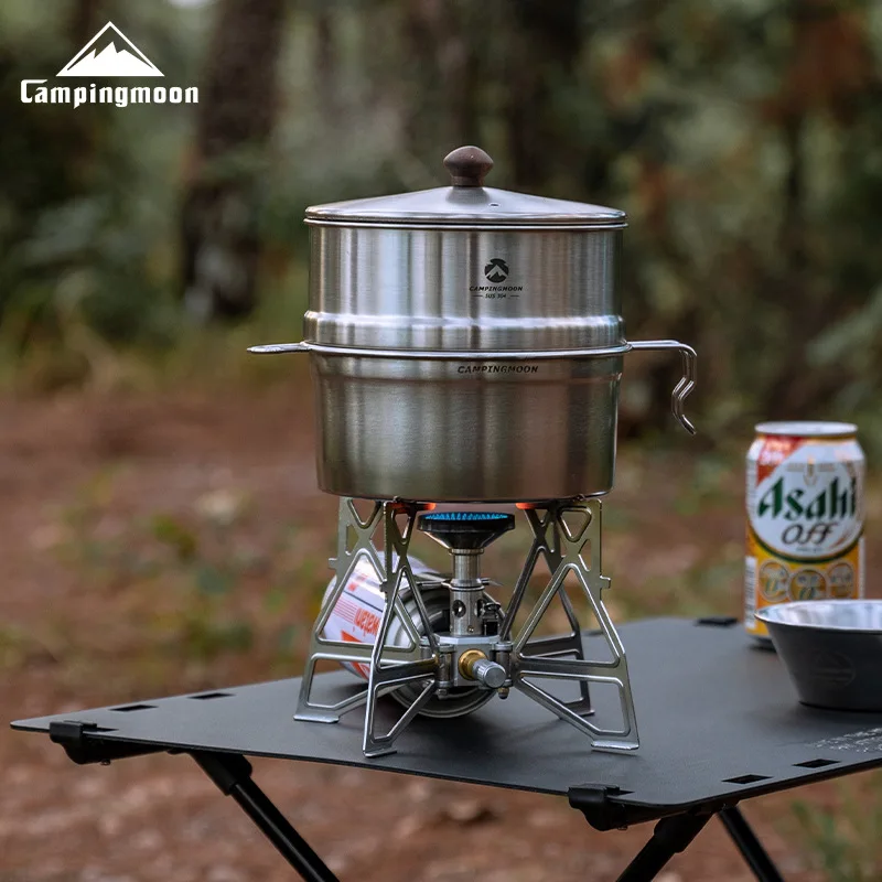 CAMPINGMOON S371-C1 Camping Snow Puller with Steaming Drawer Stainless Steel Multi functional Outdoor Cooking Utensils