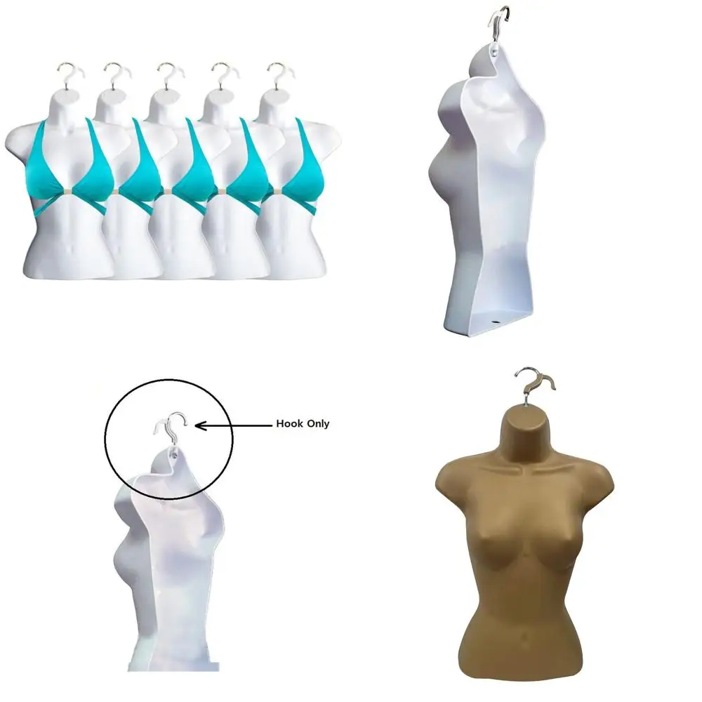 

Stackable Hollow Back Female Mannequin Dress Form with Hanging Hooks for T-Shirt Display and Craft Countertop Use