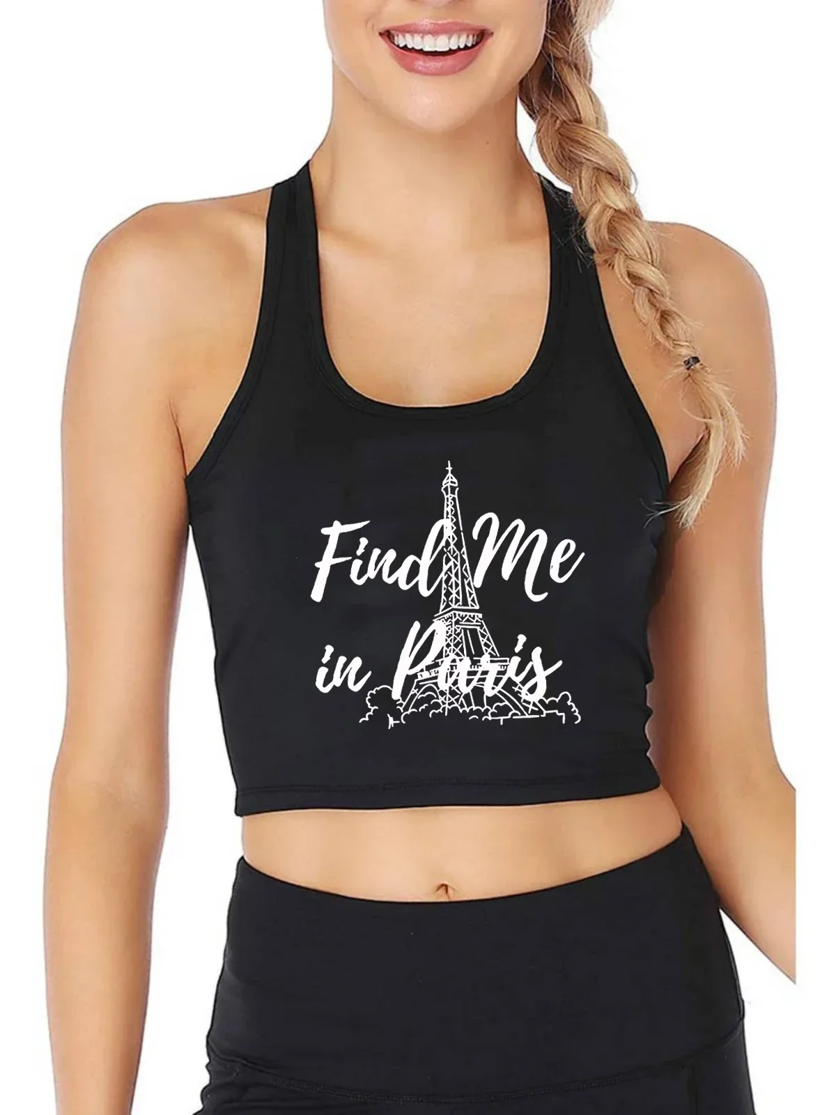 

Eiffel Tower Graphic Find Me In Paris Design Crop Top Women's Vacation Casual Sexy Fit Tank Tops Fashion Innerwear Camisole