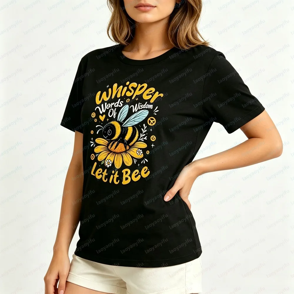 Fashion Women Summer Short Sleeve T Shirt Cute Bee Sunflower Letter Graphic Crew Neck Tee Stylish Soft Cotton Casual Funny Tops