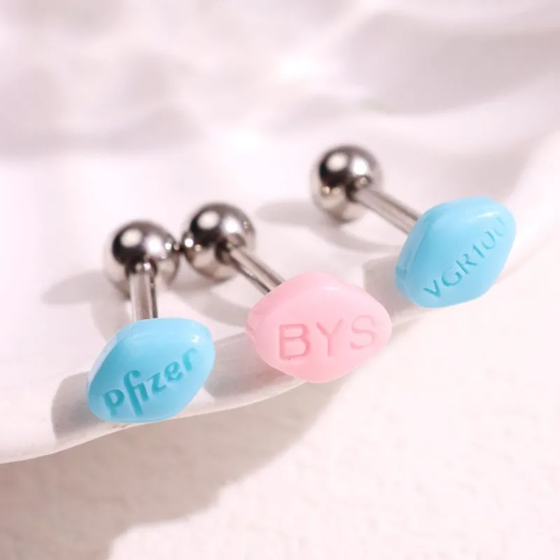 HUANZHI اللون رسالة حبة اللسان التيلة Y2K الإبداعية شخصية ثقب المجوهرات مثير الشرير البضائع للنساء زوجين