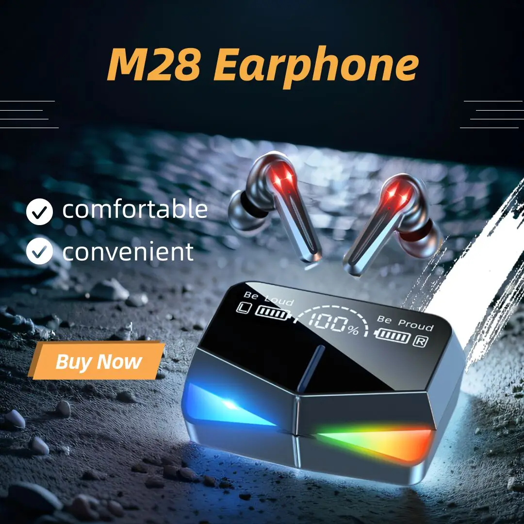 

2024 New M28 Blutooth Earphone HIFI Wireless Headphone Portable Digital Display Noise Reduction Headset With Charging Case