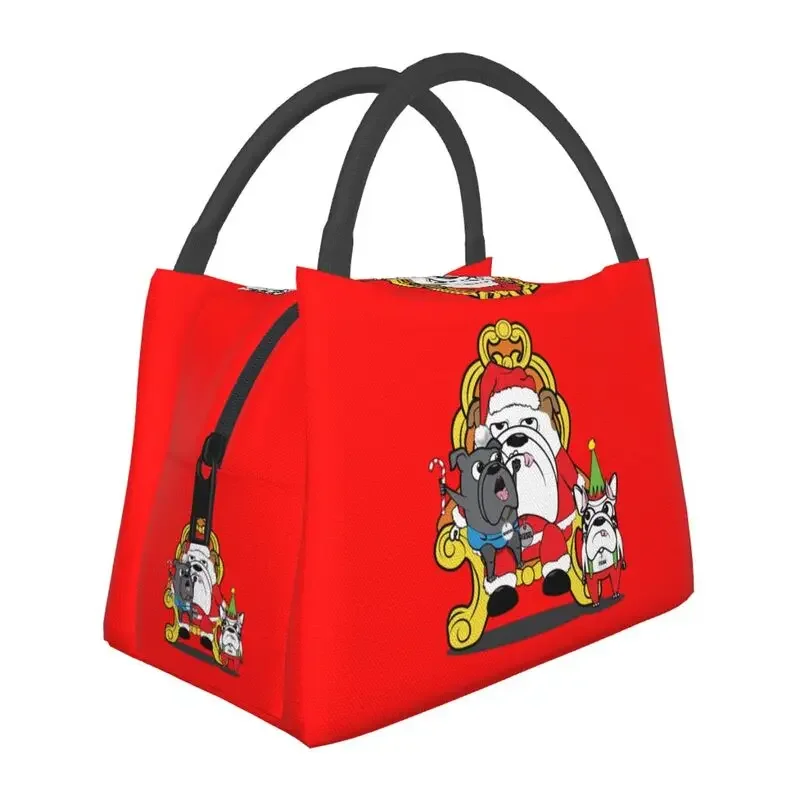 Cartoon French Bulldog Insulated Lunch Bags for Women Leakproof Merry Christmas Cooler Thermal Lunch Box Beach Camping Travel