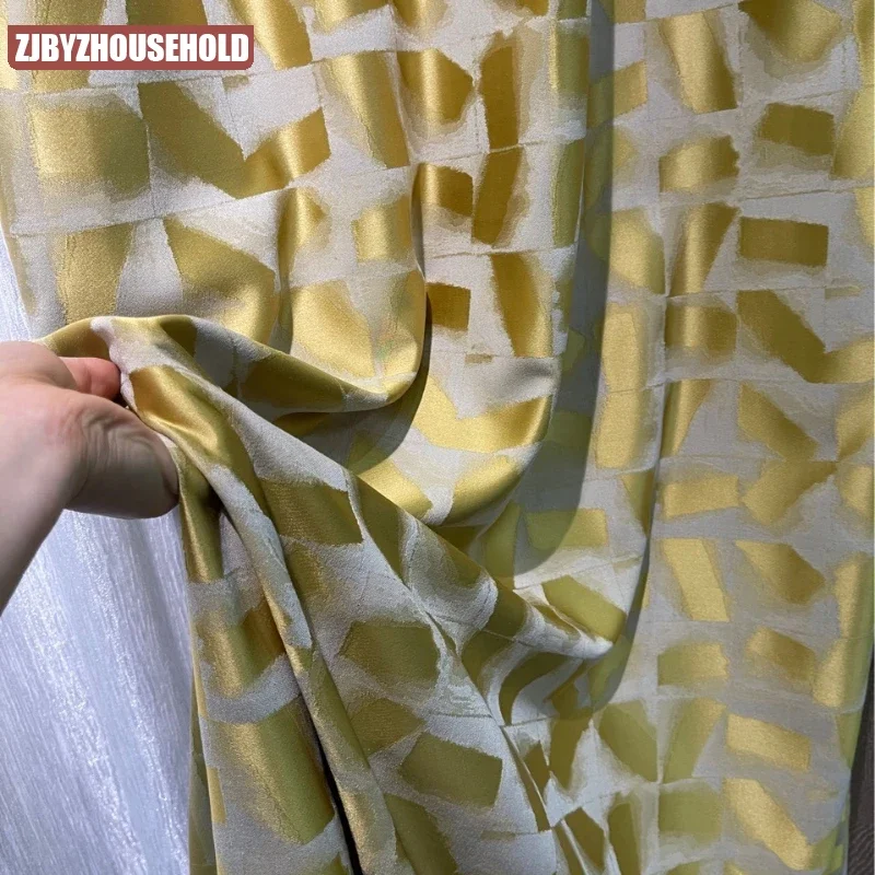 

Golden Geometric Square Pattern Simulation Luster Jacquard Blackout Curtains for Living Room Bedroom Finished Product