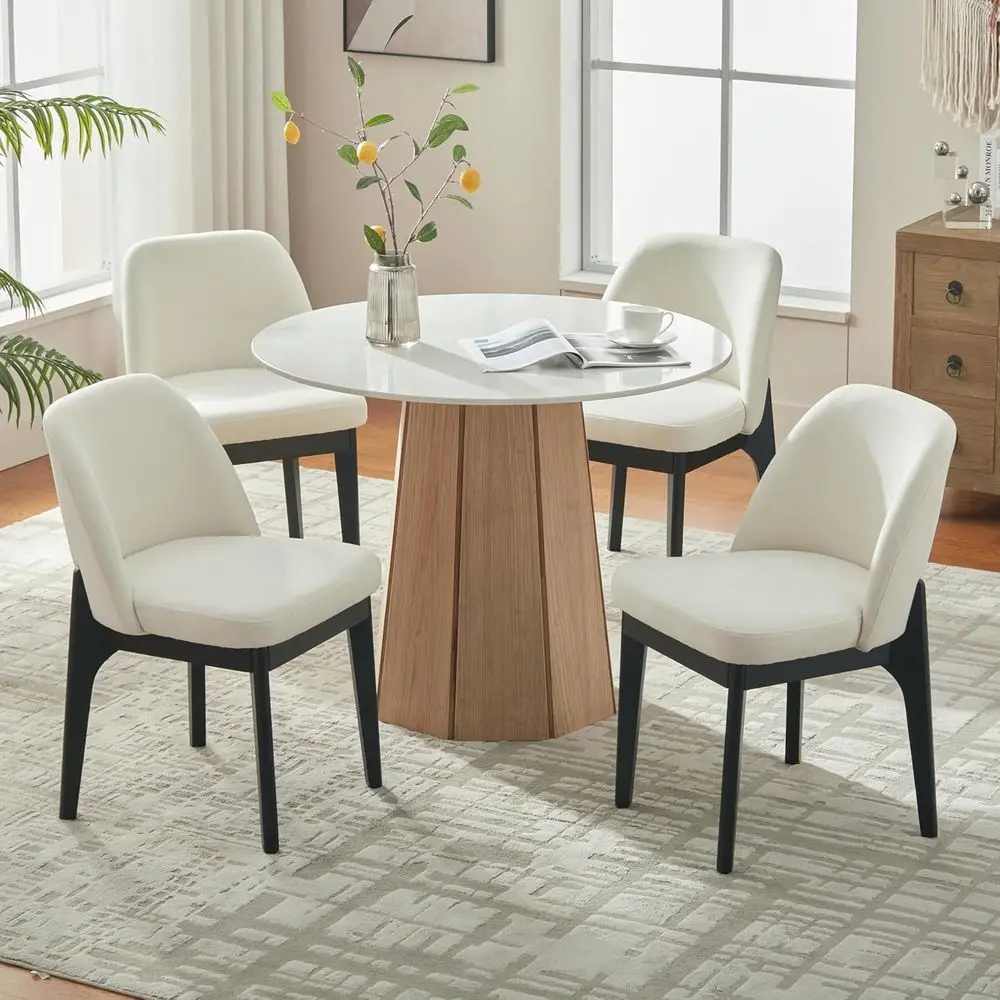 

Set of 4 Upholstered Dining Chairs with Rubberwood Legs, Padded Seats for Kitchen, Living Room, Ivory