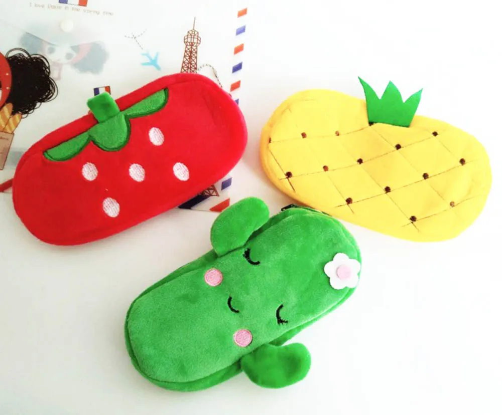 Cute Fruit Watermelon Cactus Plush Pencil Case Cosmetic Bag Pen Box for Girls Gift Stationery Pouch School Office Supplies