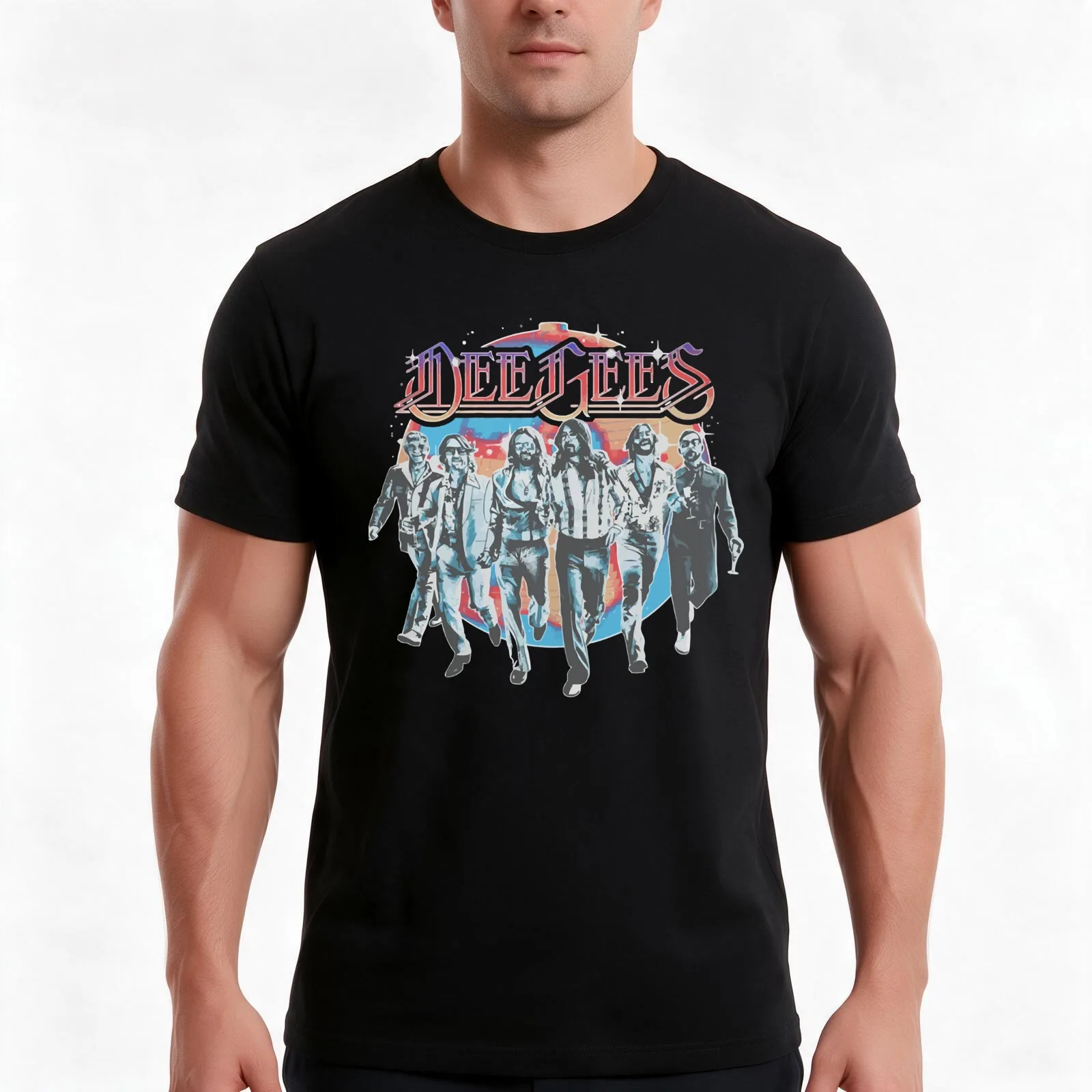 Dee Gees Disco Ball Logo T-Shirt, Summer Casual Cotton Tee, Oversized Streetwear Tops, Vintage Graphic Print, Unisex Men Women