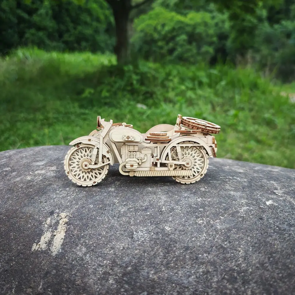 3D driedimensionale houten driewielige motorfiets volwassen speelgoed puzzel assemblagemodel puzzel ornament