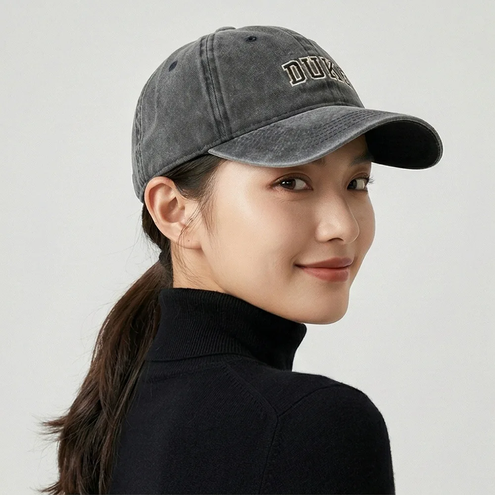 

New washed cotton retro baseball cap - DUKE letter embroidered beanie - fashionable outdoor sun hat - slimming hat for the face