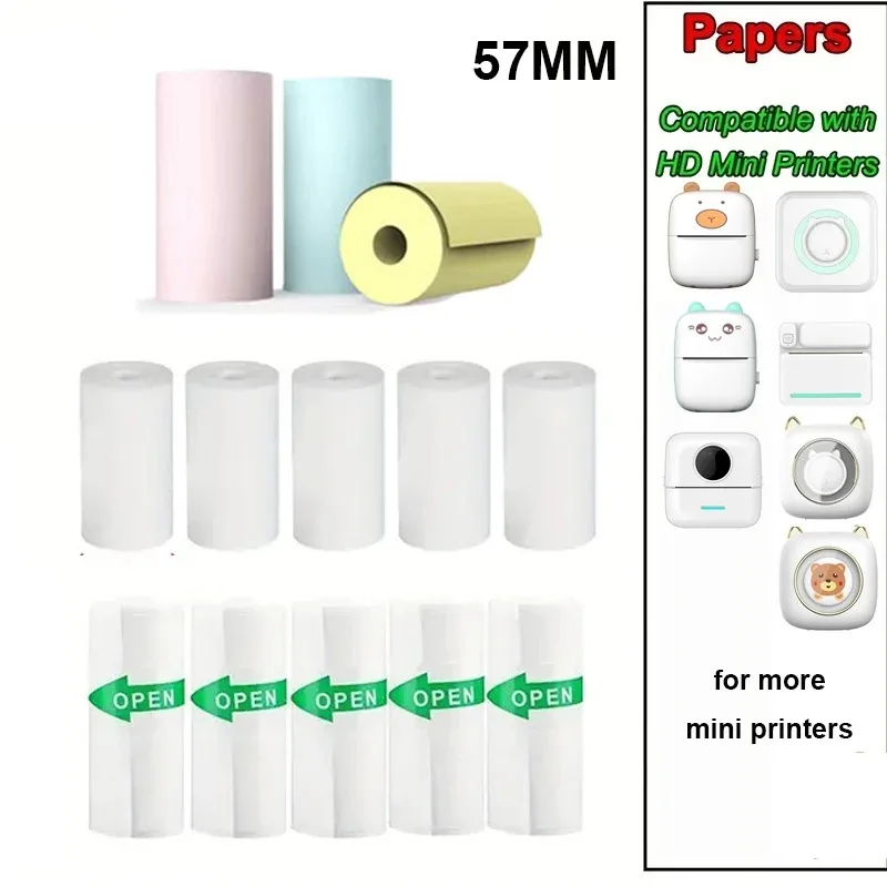12PCS 57MM Rolls Thermal Paper Self-adhesive Sticker Paper Photo Paper For Mini Printer Kids Instant Print Camera