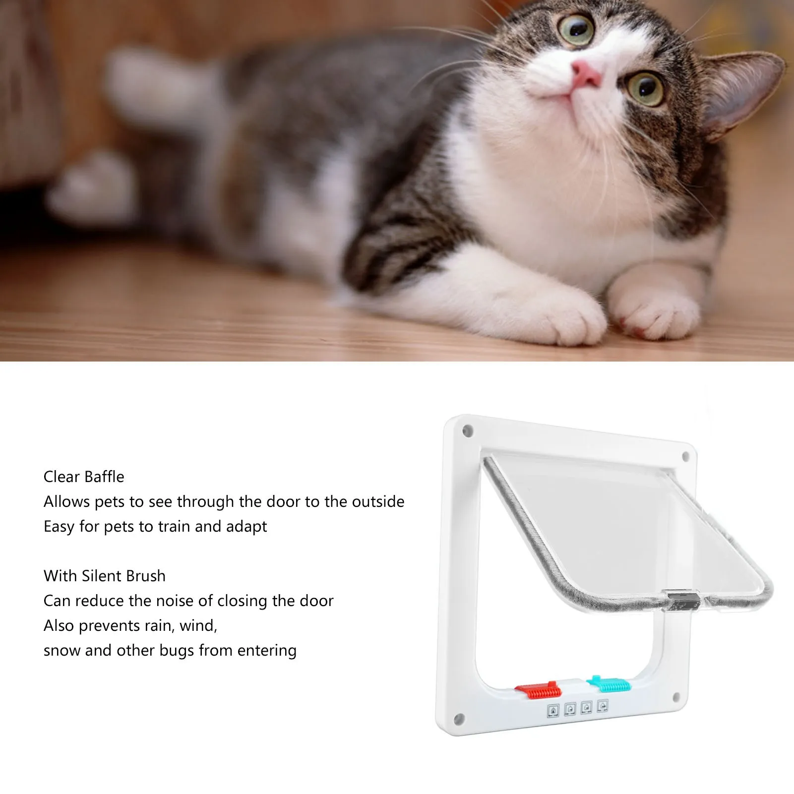 Cat Flap Door Lockable Low Noise Interior Exterior Kitten Door for Window Wall White Kitten Flap Door Interior Exterior Cat Door