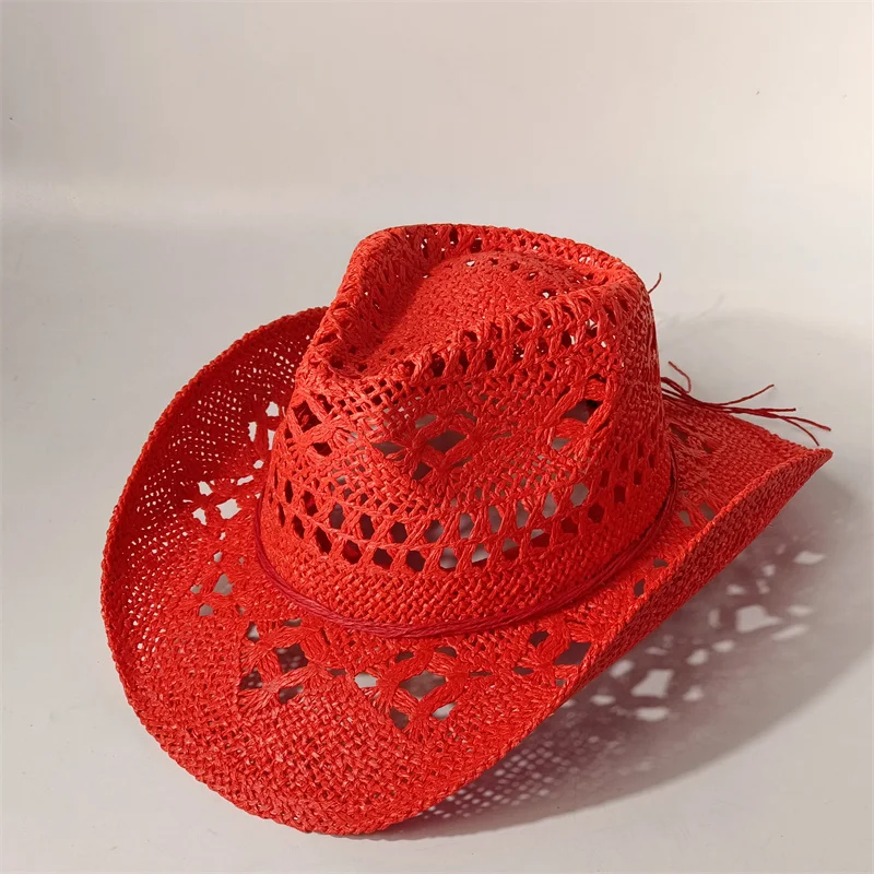 Vintage Sommer Strand Bohemian Strohhut Shell Frauen Männer Western Cowboy Hüte Holz Perlen Aushöhlen Sonnenhut Urlaub Kappe