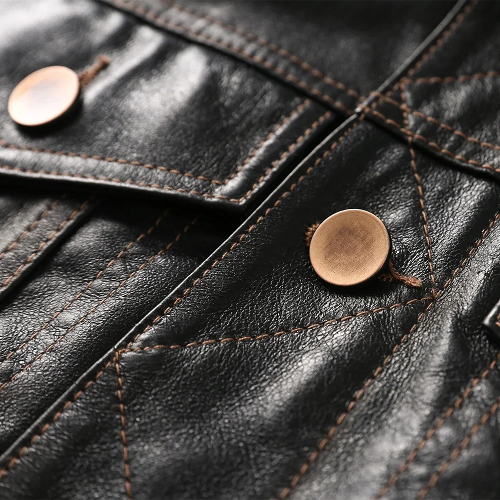 Men Genuine Leather Jacket Soft Slim Fit  Tanned Pigskin Leather Jackets Male Skin Coat Spring Clothing M483