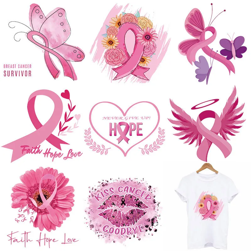 Breast Cancer Awareness Iron on Transfer Stickers Pink Ribbon Decals Iron on Patches Stickers Iron on Stickers for Clothing