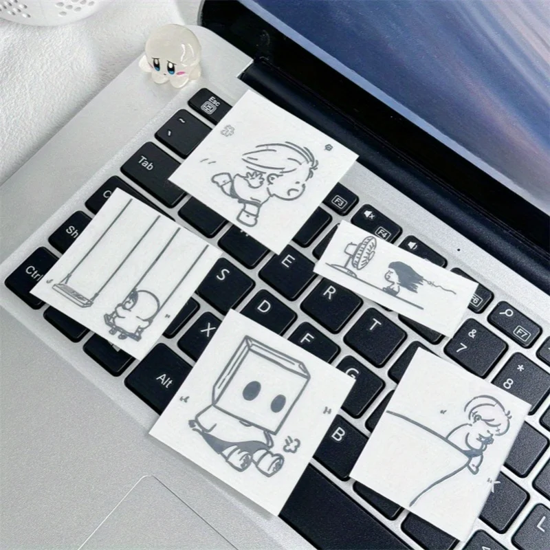 4-3D Metal Stickers-Durable black and white cartoon stickers suitable for laptops, skateboards, cars, mobile phones, and laptops