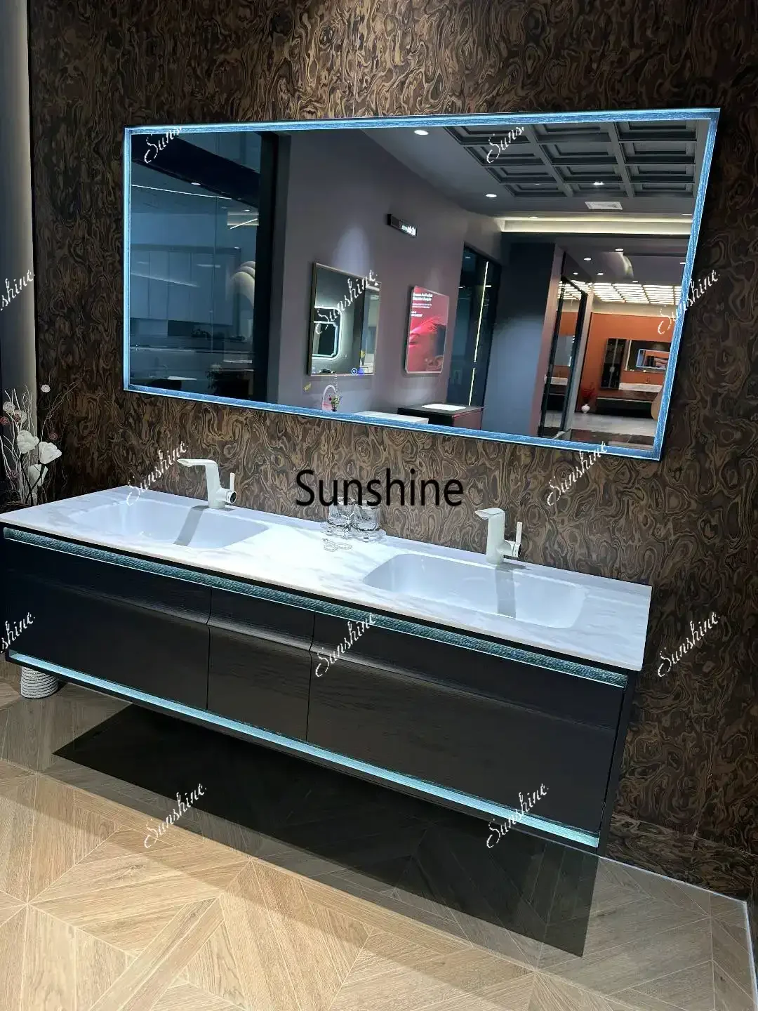 High-end washbasin seamless integrated bathroom cabinet combination luxury stone