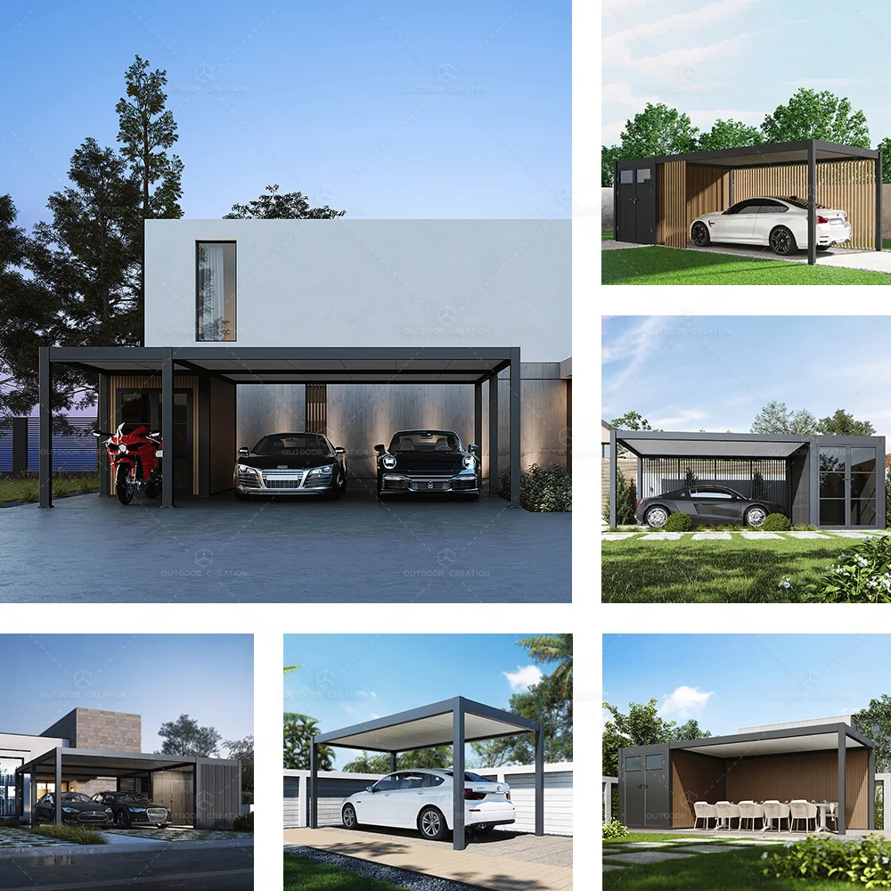 Modern Outdoor Hardtop Aluminum Metal Pergola Carport Rust-Resistant Fixed Roof Patio Gazebo Car Parking Garage Canopies