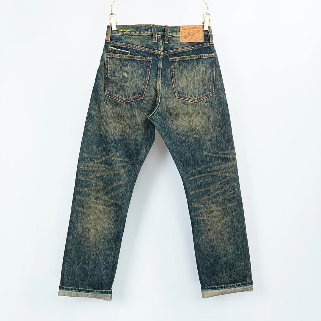 Emerald Green 16oz Selvedge Denim Jeans for Men American Vintage Regular Straight Leg Yellow Core 100% Cotton Yarn Heavyweight