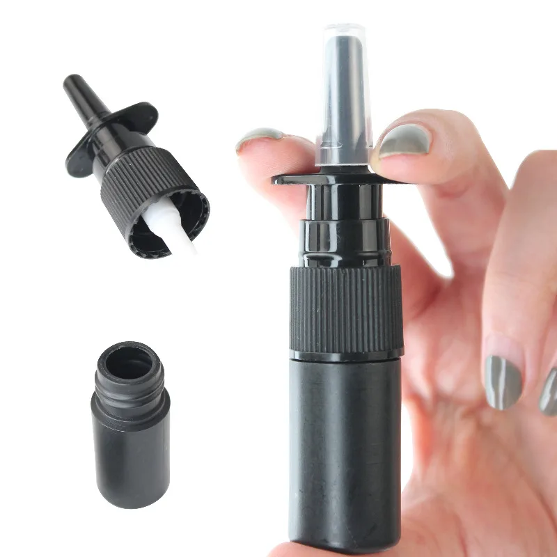 50/100Pcs 5ml Black Nasal Spray Bottle Portable Empty Atomizers Sample Test Pump Sprayer Mist Nose Spray Refillable Bottles