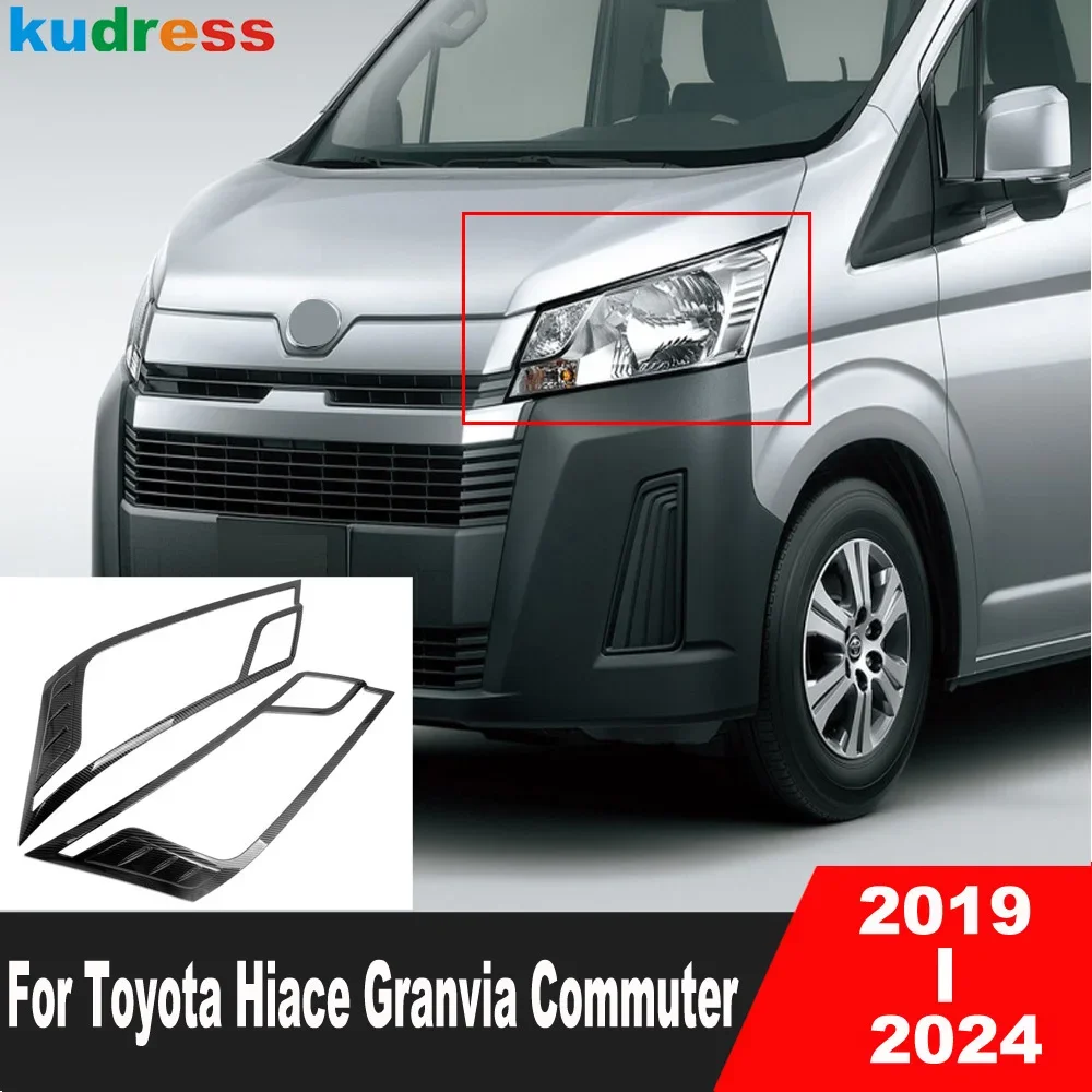 For Toyota HiAce Granvia Commuter 2019-2023 2024 Black Car Front Head Light Lamp Cover Trim Headlight Frame Trims Accessories