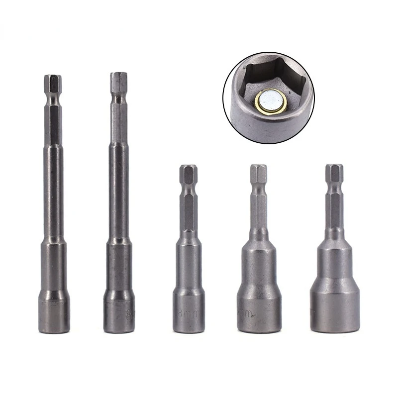 Hex Bit Socket with Magnetic 7mm To 19mm, 65mm Long, Hexagon Socket Wrench Impact Resistant Socket for Hand /Electric Drill