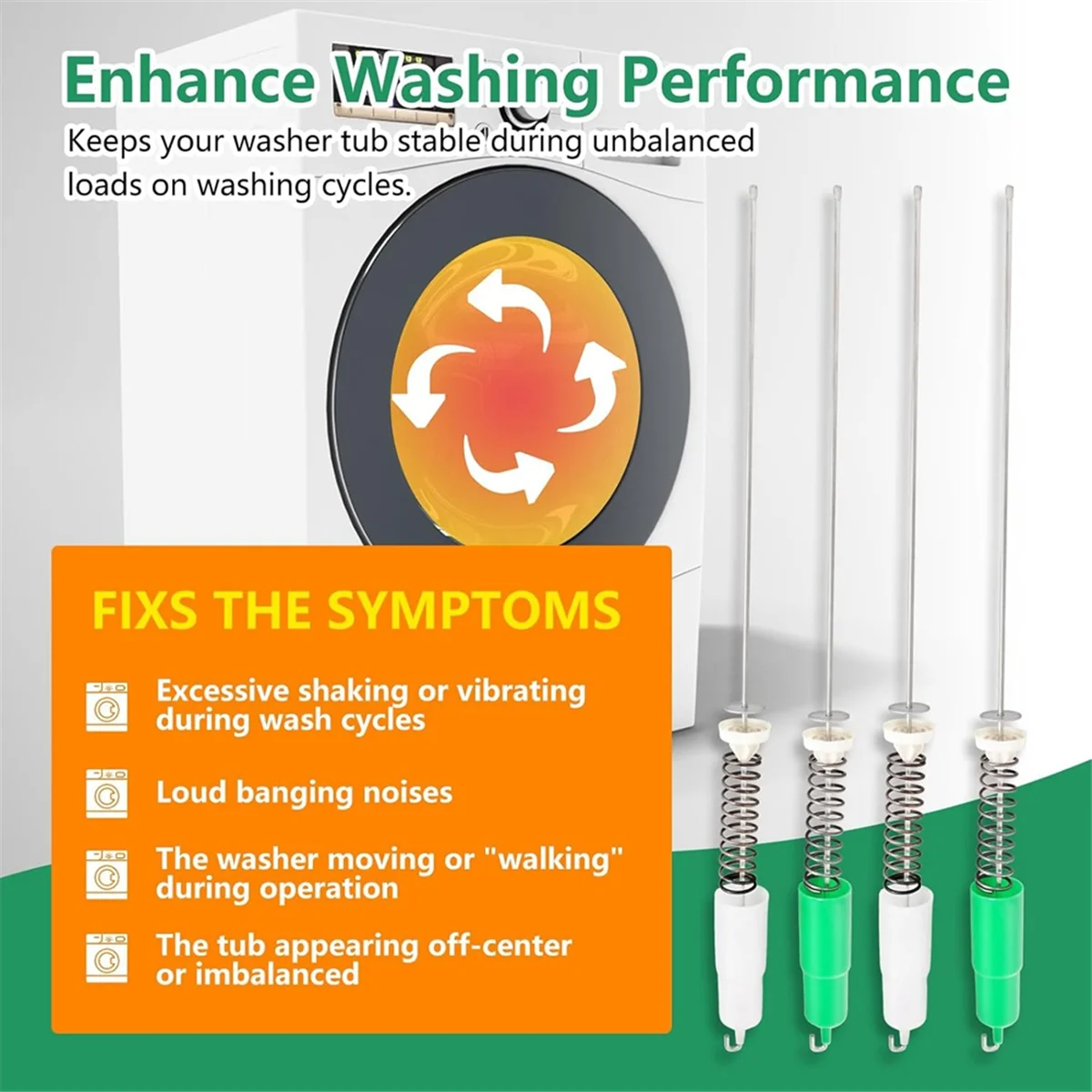 4PCS WH16X26911 & WH16X26910 for Washer Suspension Rod Kit & Spring Assembly 24.6in Part Number