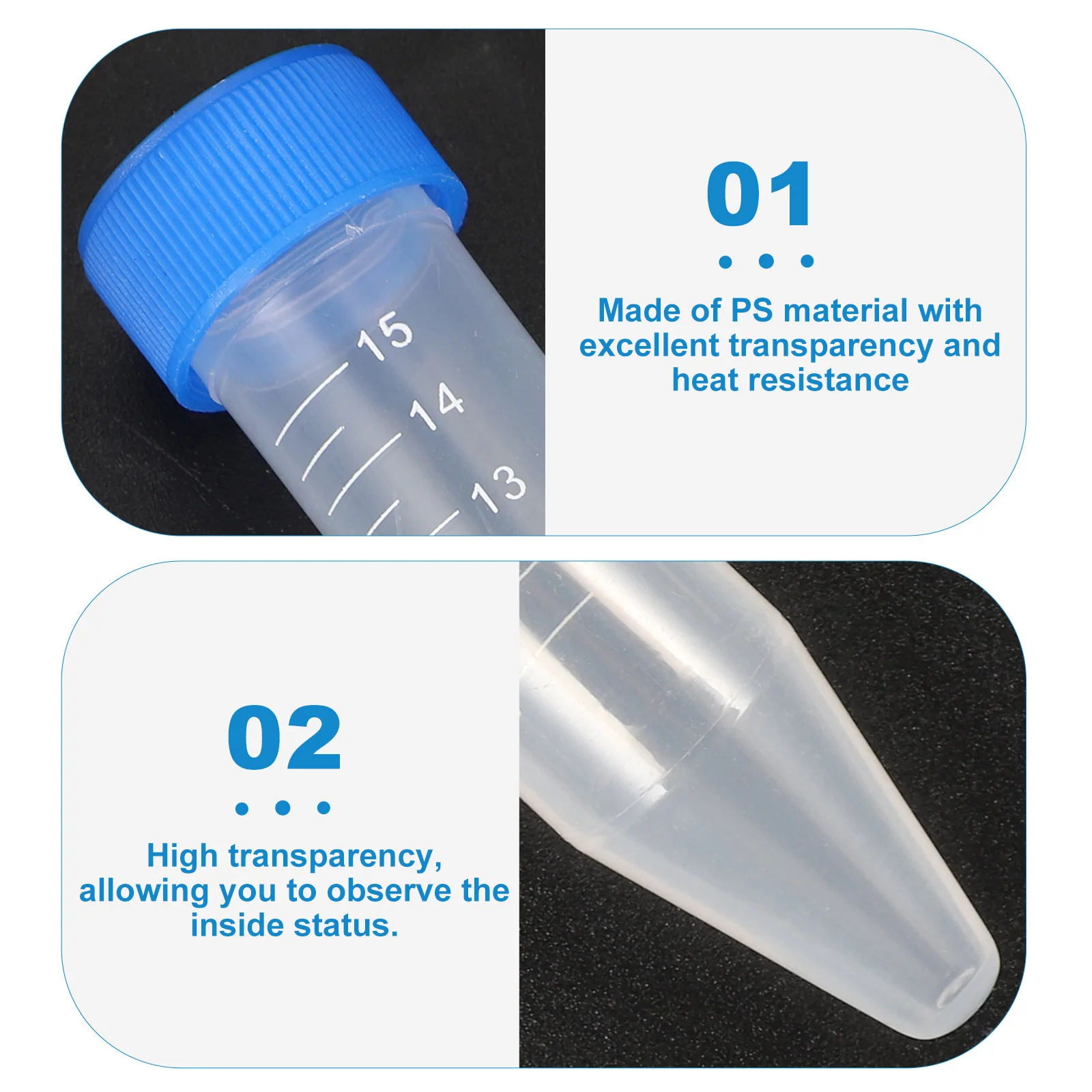 

50pcs 15ml Tubes Screw Cap Random Test Clear Scale Design Vials Precision Measurement Experiment Teaching