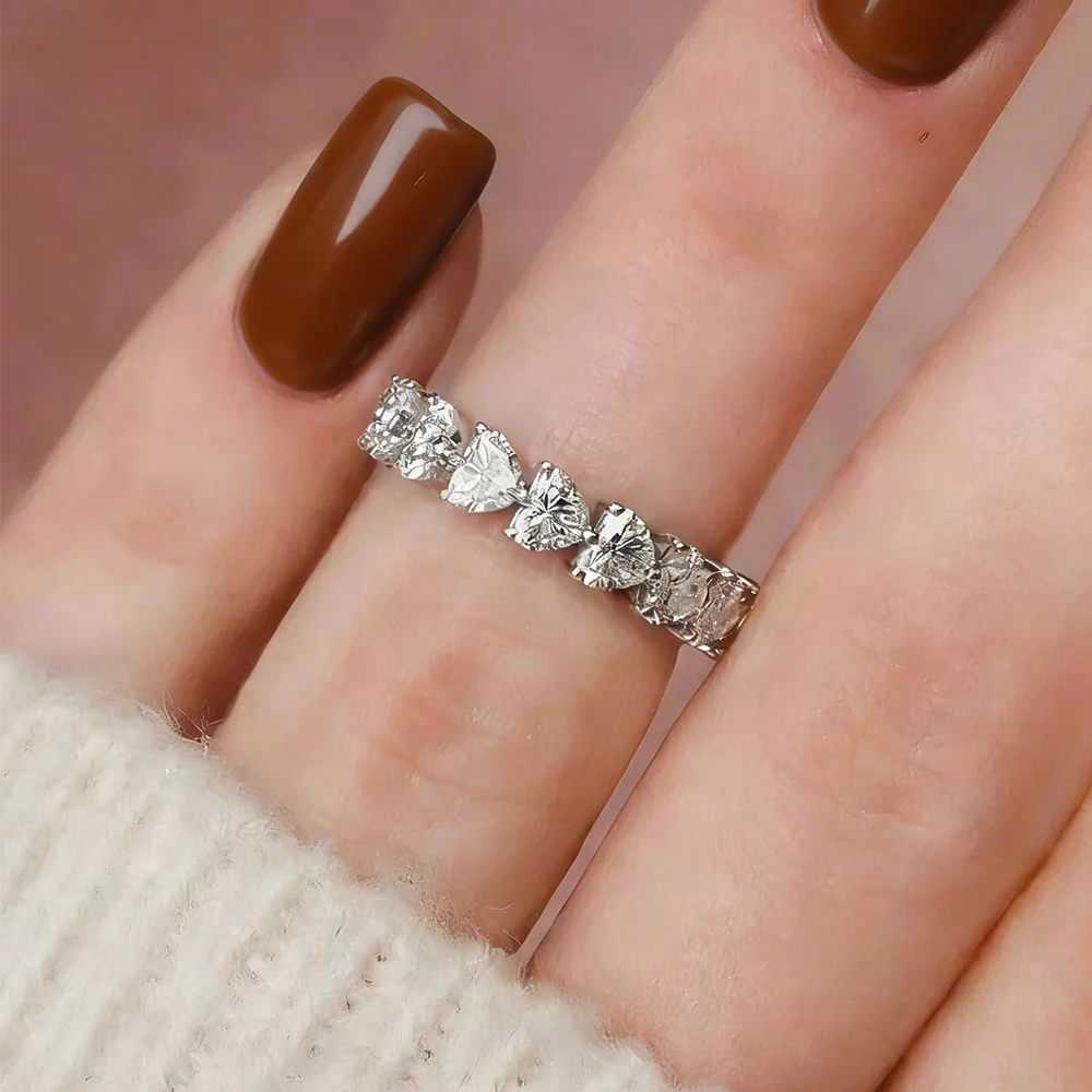 3mm Heart Cut Moissanite Ring with Certificate Women 925 Sterling Silver D Color Full Diamond Wedding Eternity Band Jewelry Gift