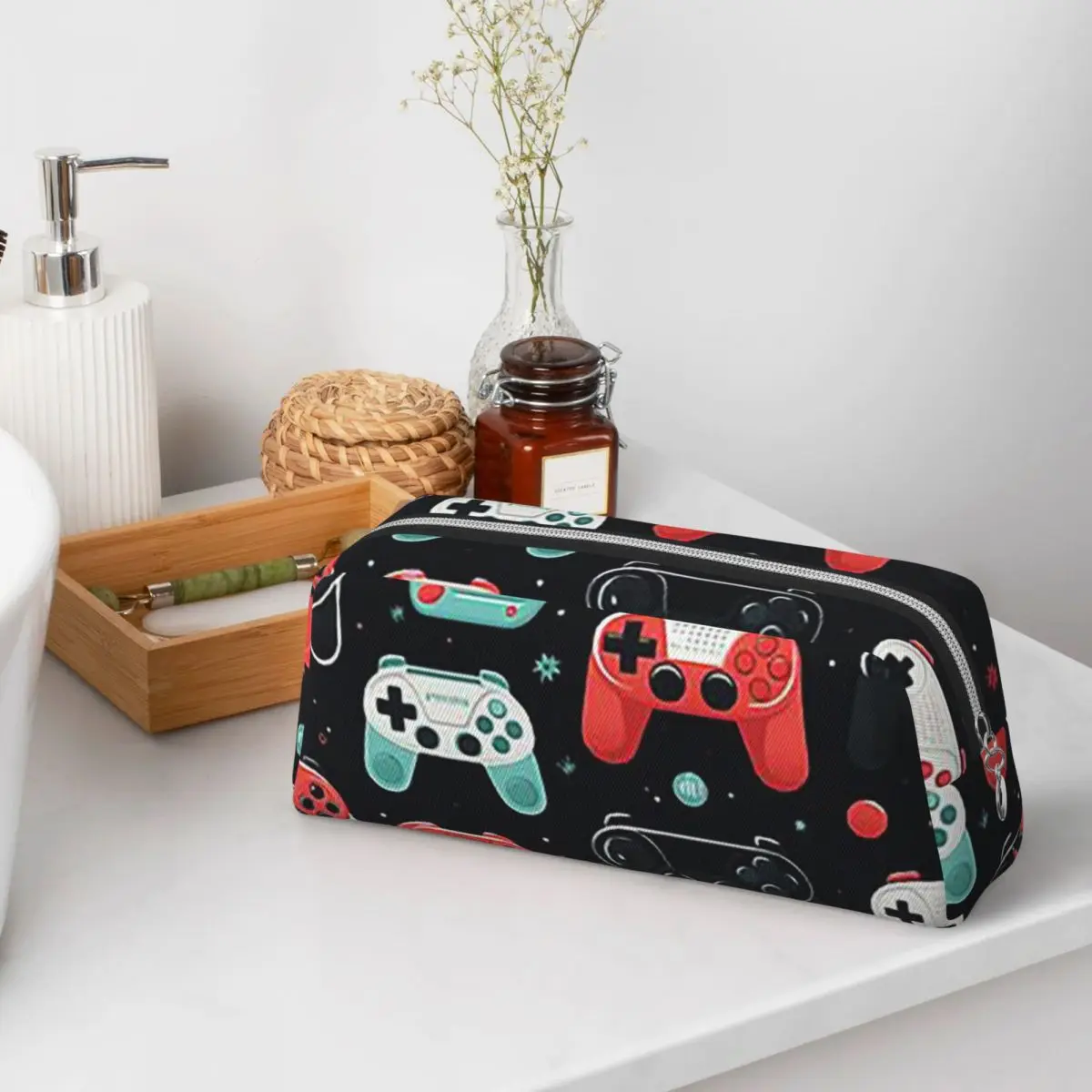 Gaming Pattern - Game Controllers Pencil Cases for Students School Pen Box Pencil Bag Pencil Pouch Storage Stationery Supplies