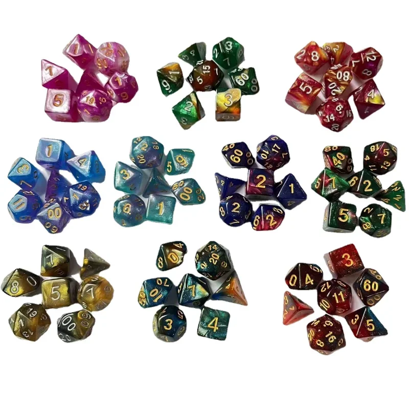 

7 шт./комплект D20 D12 D10 D8 D6 D4 цифровые игральные кости двухцветные многогранные игральные кости для игры в Настольный футбол