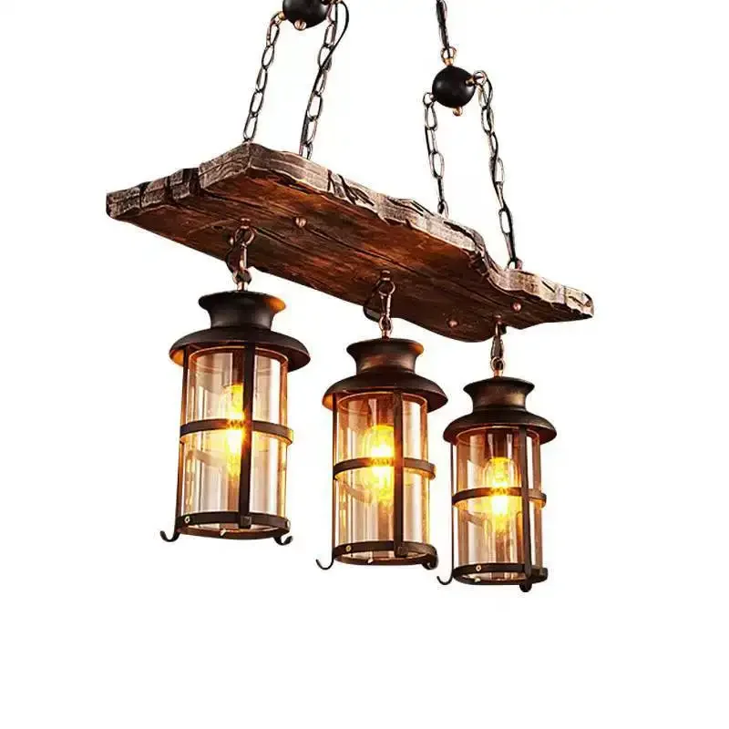 American Retro Chandelier Old Boat Wooden Restaurant Bar Network Coffee Clothing Shop Hot Pot Shop Solid Wood Pendent Lamp