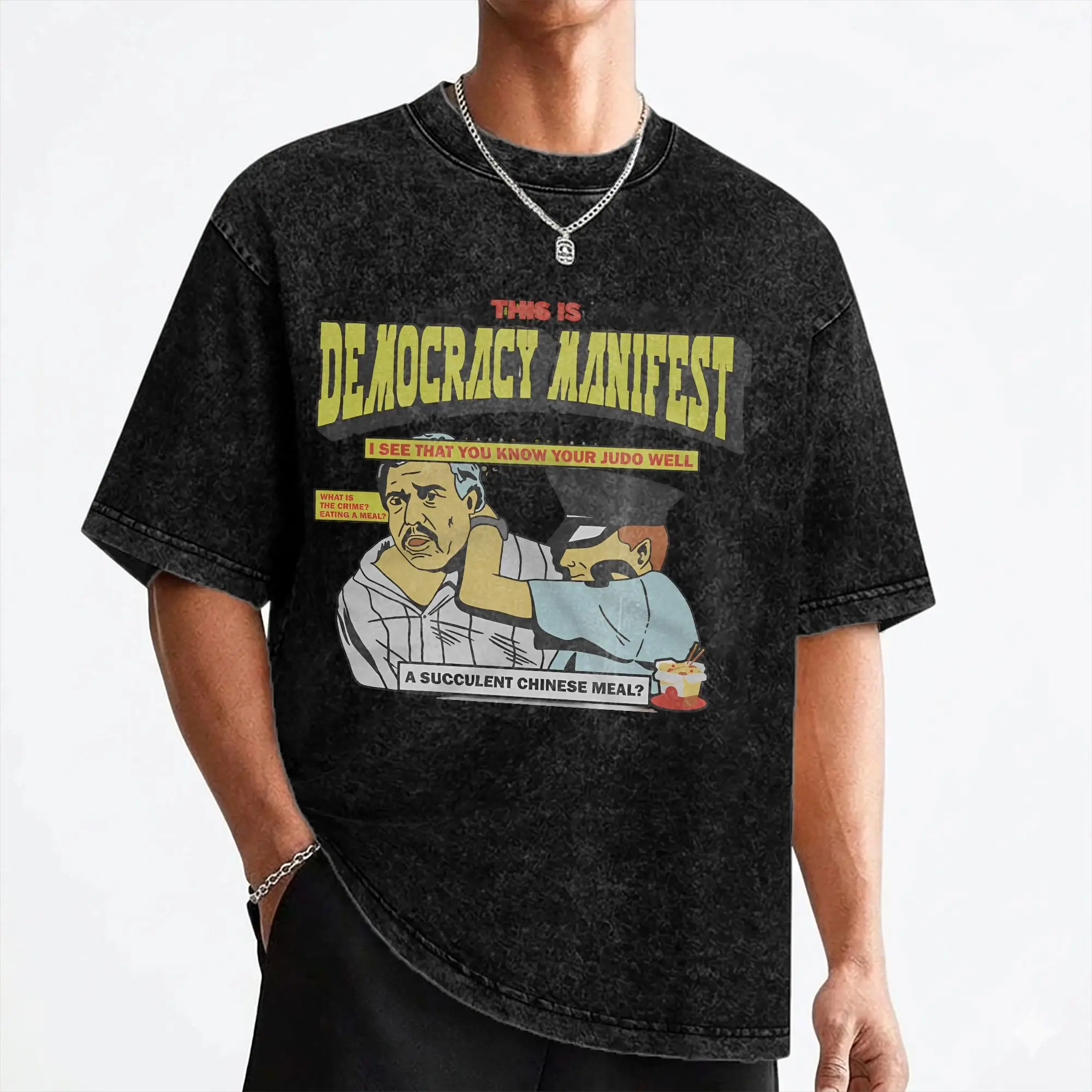 Succulent Chinese Meal T Shirts Washed Cotton High Street T-Shirts  Retro for Men Women Streetwear Summer Tee Shirt