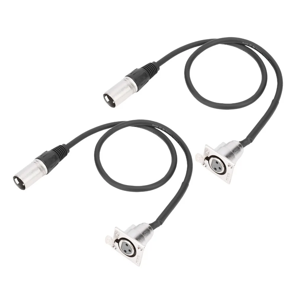 2 Pcs 3Pin XLR Female To 3Pin Male XLR Pass Through Cable 0.6m / 1.97ft No Solder Panel Mount Adapter D Type Connector