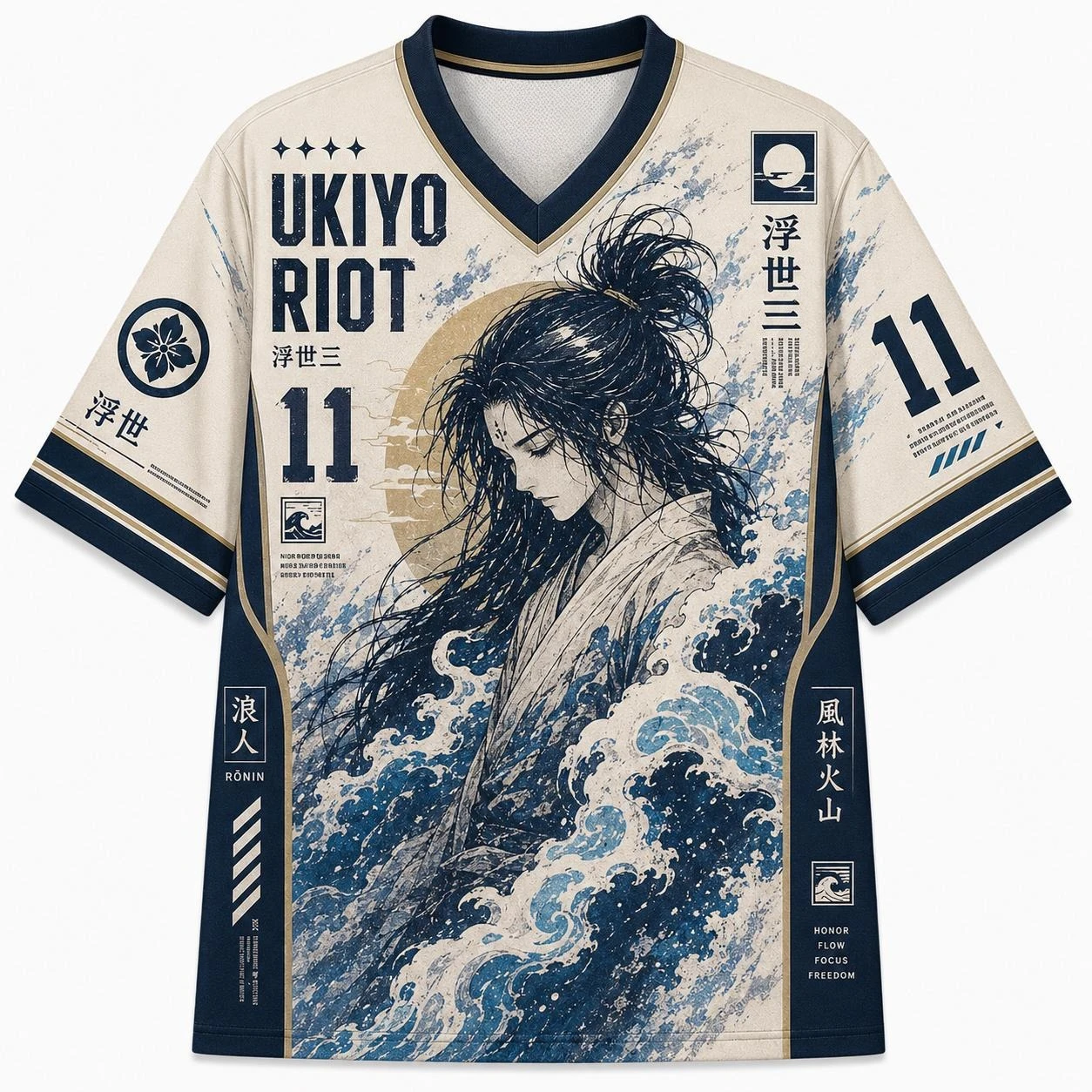 2026 Summer Fashion Retro Japanese Samurai Hanzo Loyalty Courage 3D Printing Outdoor Leisure Sports Fitness V-neck T-shirt