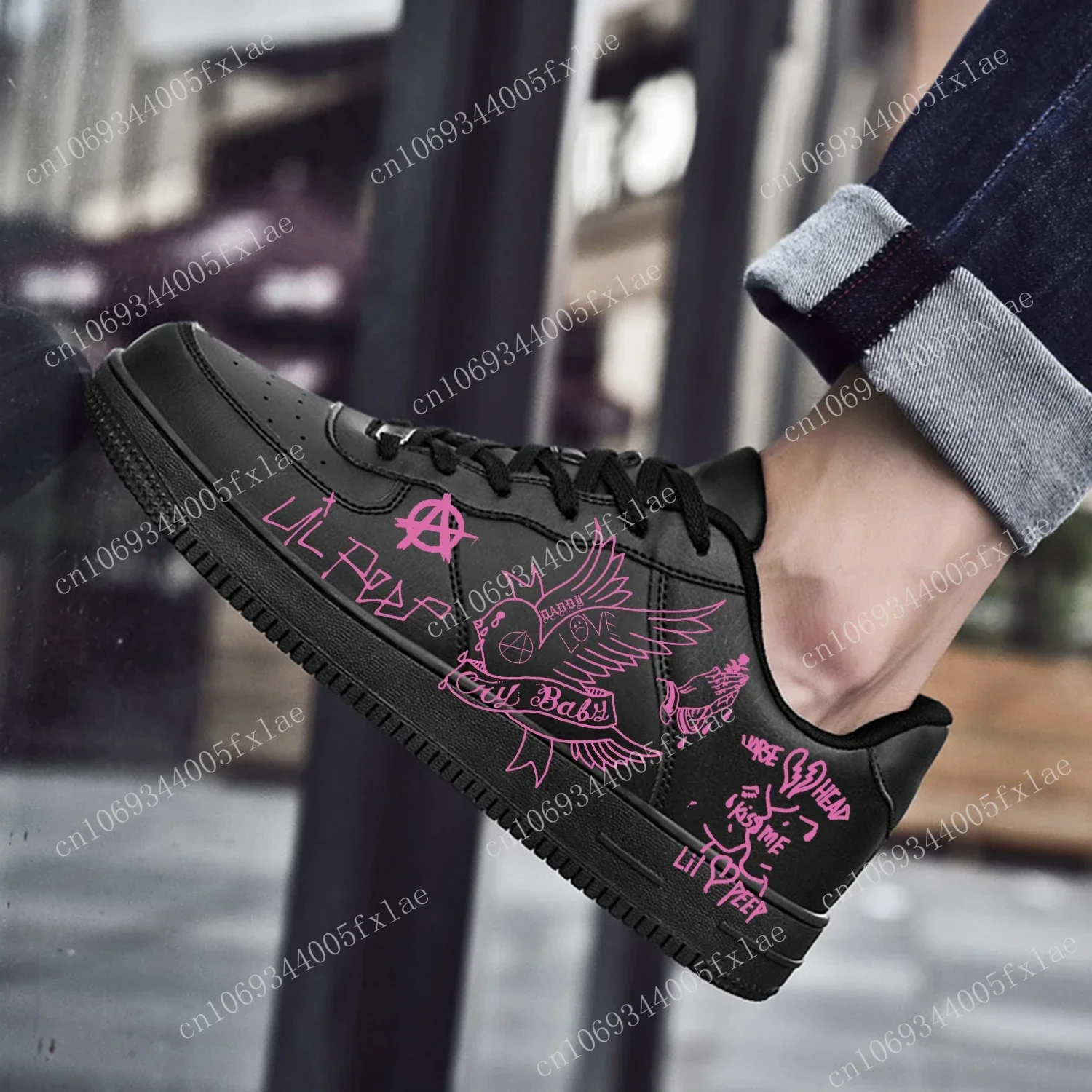 Lil Peep-Black Lace Up Mesh Sneakers para homens e mulheres, sapatos de alta qualidade, Flat Force, personalizados, esportes correndo, AF