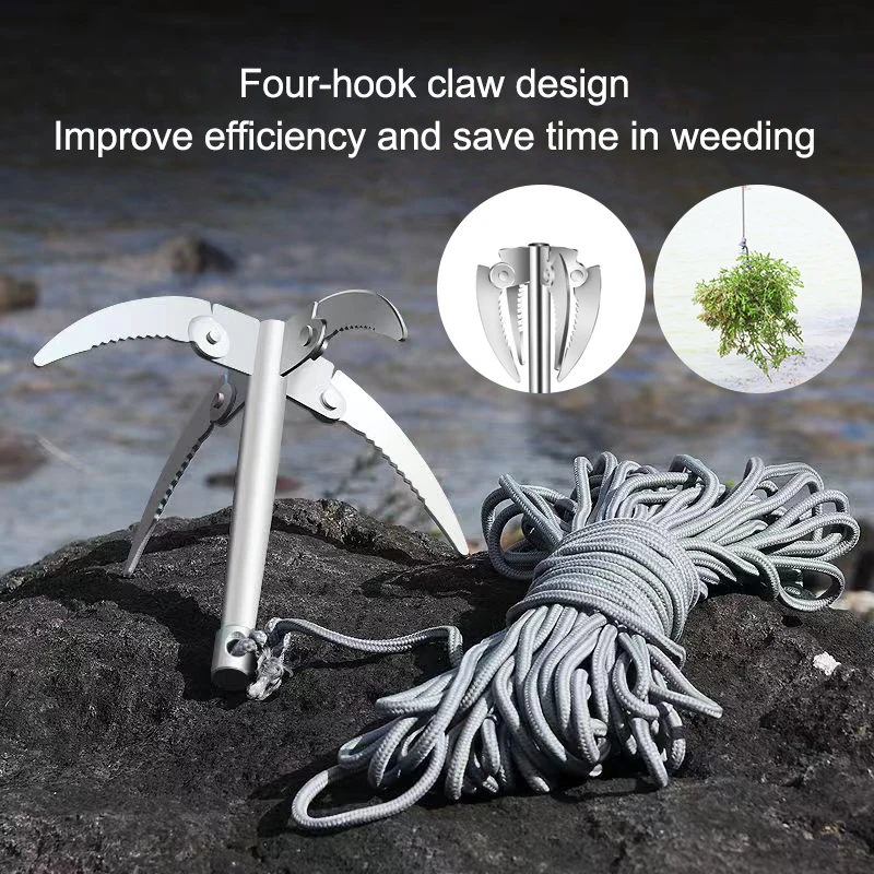 

1Pc Four Cornered Fishing Lawn Mower Wild Fishing Grab Hook Anchor Hook Grass Catcher - Weed Removal Tool