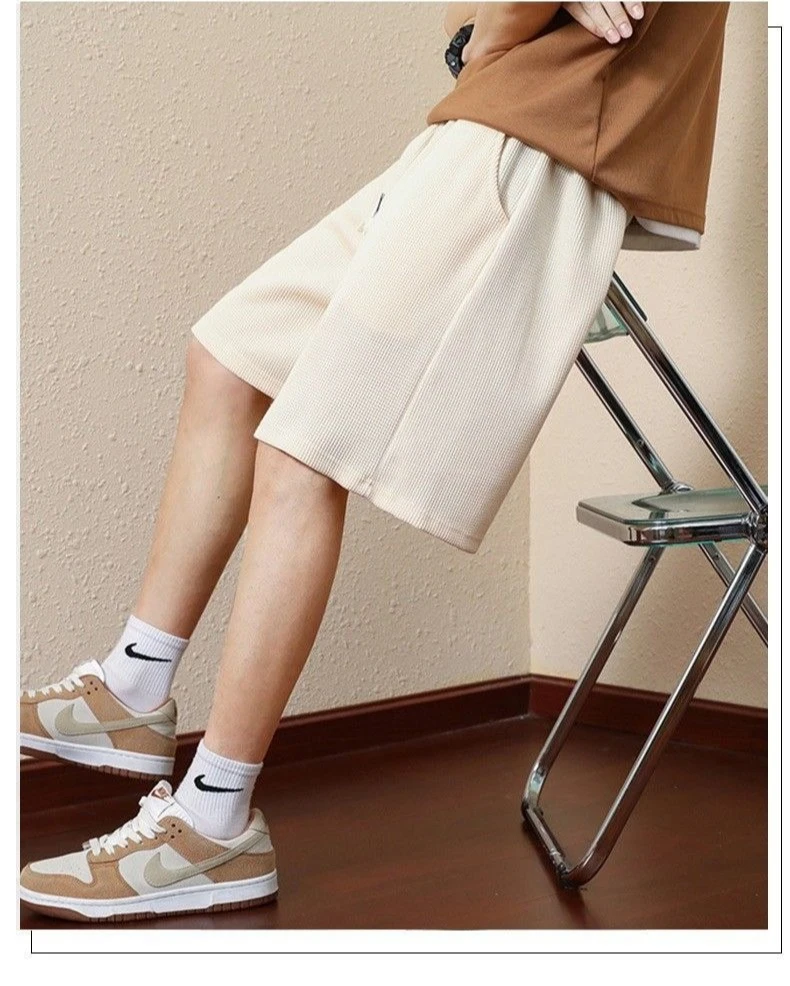 Einfarbige Sommer-Waffelshorts für Herren für lässige, lockere, atmungsaktive, dünne, Basketballsportarten, kurze Shorts, Strandhosen – Detail 8