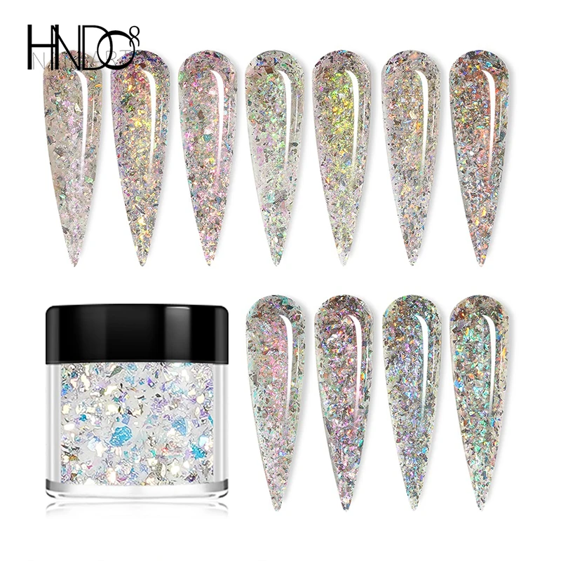 HNDO 11 Colors Clear Nail Acrylic Powder Dipping System Glitter Sequin for Nail Extended Builder Sculpture Manicure Design