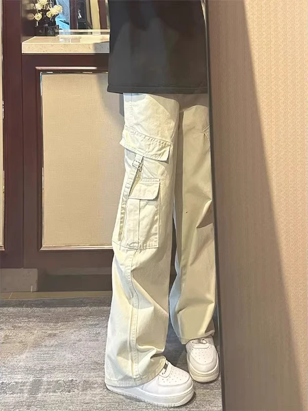 

Мужские рабочие брюки в американском стиле, свободного кроя, весна-осень, с множеством карманов, повседневные, прямые, широкие, молодежные, модные