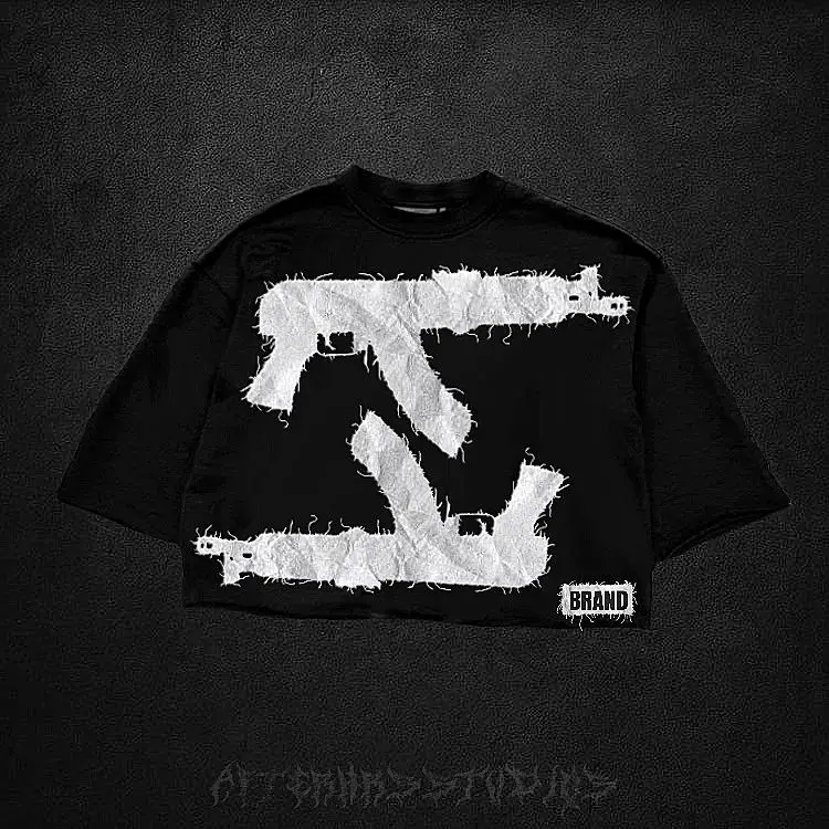 Retro Double Gun Graphic T Shirts Gothic Streetwear Y2k Top Oversized Short Harajuku 2000s Korean Goth T Shirt Men Clothing