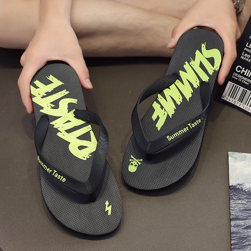 Outdoor Letter Print Flip Flops Slippers Men Summer Anti-skid Beach Sandals Household Slipper Students Slides Pantuflas Hombre