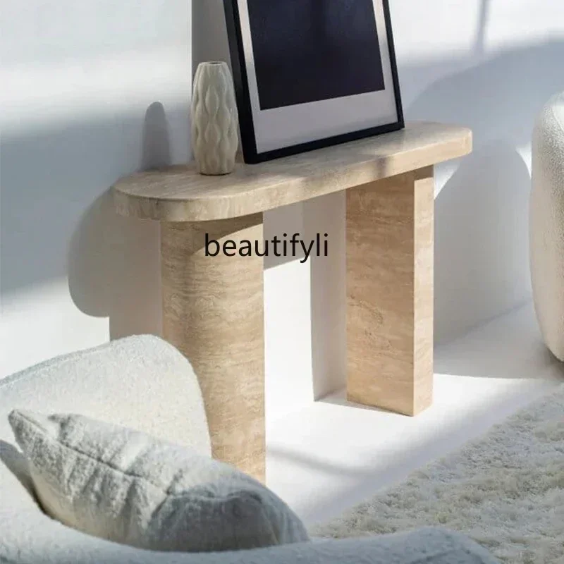 

A53 Natural Travertine Entrance Terrace Household Against the Wall Entrance Door Hotel Corridor Long Table Minimalist Wabi Sabi