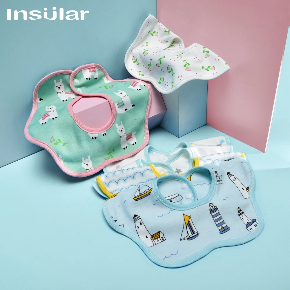 Insular Cartoon Print Baby Bibs 360 Degree Rotatable Bandana Bib Waterproof Easy To Clean Saliva Towels Baby Lace Burp Cloth