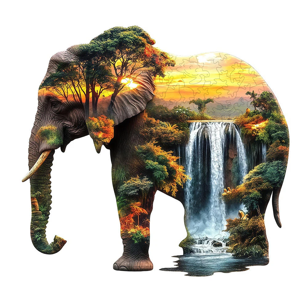 Wooden Animal Jigsaw for Adult Kids Lovely Elephant Puzzles Intelligent DIY Wood Puzzle for Decoration Unique Wood Circular Toys