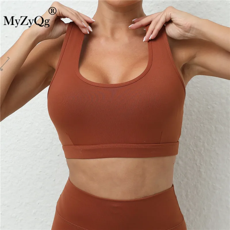 MyZyQg Women Cross Back Sports Underwear Brushed Naked Yoga Bra Wear Running Fitness Vest Quick Dry Gym Pilate Tank Tops