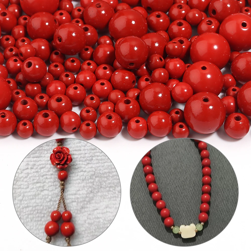 Zinnoberrote Steinperlen für die Schmuckherstellung, runde lose Abstandsperlen, DIY-Armbänder, Halskettenzubehör, 4, 5, 6, 8, 10 mm
