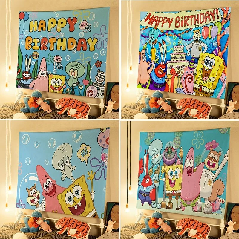 Cute  Octopus Brother SpongeBob SquarePants Cartoon Hanging Cloth Dormitory Bedroom Wall Decoration Creative Background  Funny