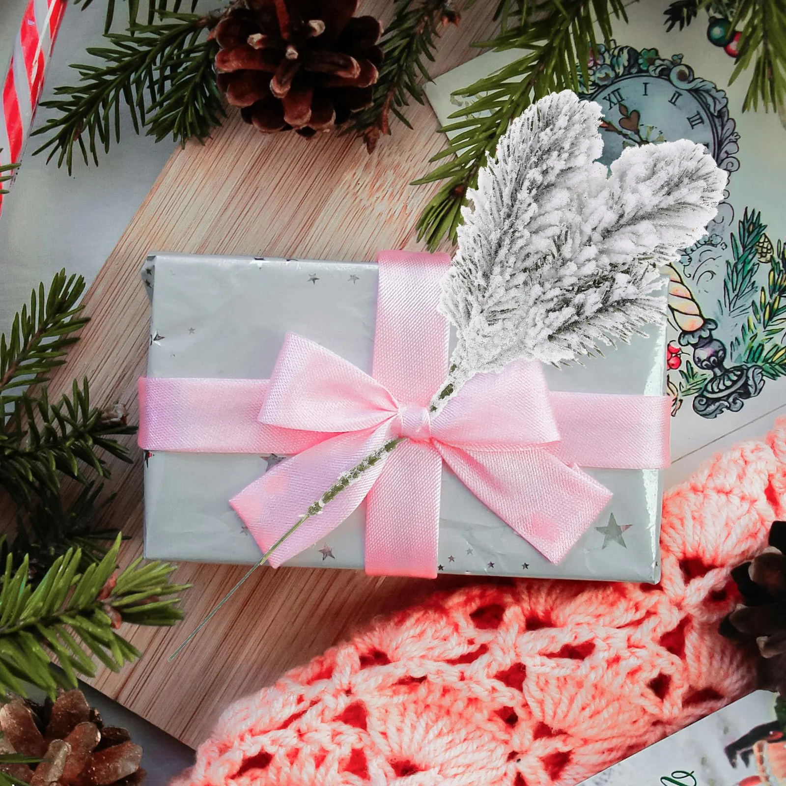 3 قطعة فرع الأرز الاصطناعي حجم صغير ثلجي أبيض فروع الصنوبر وهمية لشجرة عيد الميلاد ديكور Diy بها بنفسك حفلة عطلة الشتاء