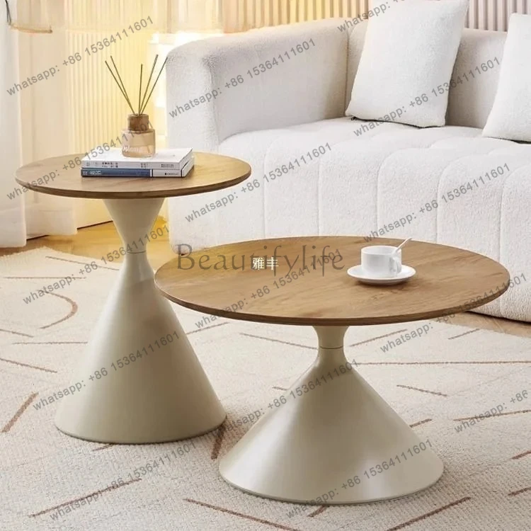 Nordic Cream Style Round Coffee Table Household Guest Modern Solid Wood Homestay Simple
