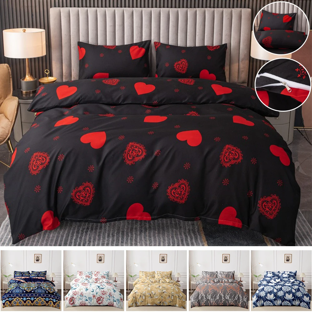 

3pcs Printed Brushed Duvet Cover Pillowcase Three Piece Set High Quality Skin Friendly Fabric Bedding Cover (without Bed Sheet)